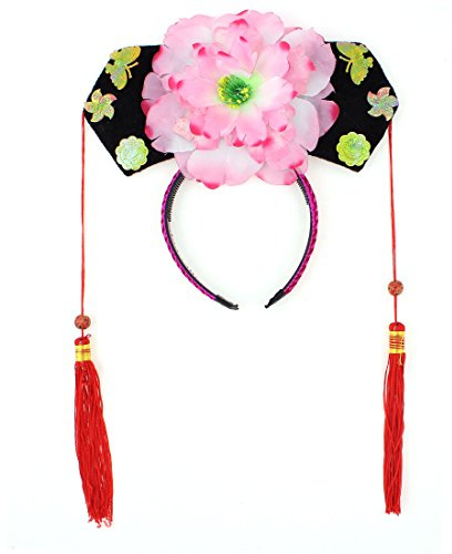 Ruilogod Blumendekor Orientalische chinesische Prinzessin Hair Hut Kopfschmuck Schwarz