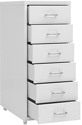 Tidyard Aktenschrank mit Rollen Rollcontainer Bürocontainer Schubladenschrank Büroschrank Metallschrank Schrank 6 Schubladen Metall Grau 28x41x69 cm