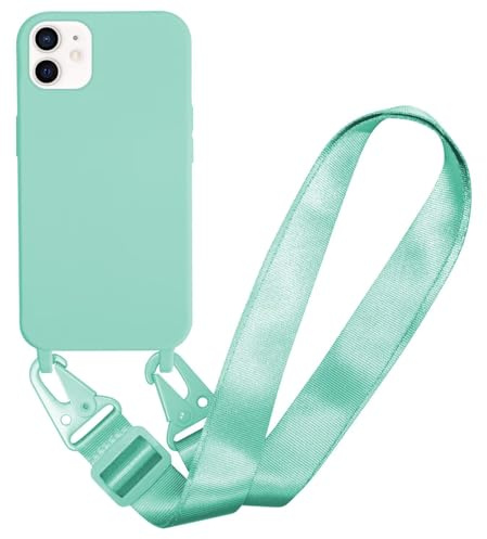 MBSLFY Handyhülle kompatibel mit iPhone 12/iPhone 12 Pro Hülle mit Band, Silikon Necklace Handyhülle mit Abnehmbar Kordel Umhängen Stossfest Handy Schutzhülle für iPhone 12/iPhone 12 Pro, Minz grün