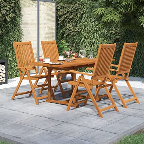 Tidyard 5-TLG. Garten Essgruppe Holz, Sitzgruppe Garten 4 Personen, Massivholz Esstisch und 5- Fach Verstellbar Hochlehner Stühle Klappbar, Terassenmöbel Gartenmöbel Set Massivholz Akazie