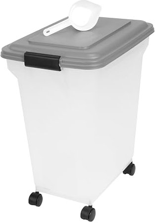 Iris Ohyama, Boite Croquette Chien Hermetique à Roulettes, 40L/15kg, Gris, Couvercle à Rabat avec Joint Etanche, Plastique, pour Chien, Chat, Friandises, Conteneur Croquettes, sans BPA, ATS-L
