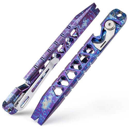 TISUR Titanium EDC Pry Bar, Keychain Pry Bar Multitool With Bottle Opener, Pocket Small Crowbar for Men Outdoor