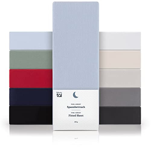 Blumtal® Basics Spannbettlaken 90x200cm Jersey im 2er Set - Bettlaken 90x200cm aus 100% Baumwolle - Oeko-TEX zertifiziertes Spannleintuch 90x200 cm - Spannbettlaken 90x200cm Baumwolle - Hellblau