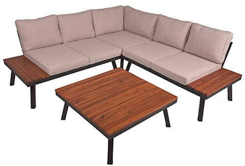 Lomadox Lounge-Set Sitzgruppe Gartenlounge aus Akazie massiv, B/H/T: ca. 202/64/202 cm