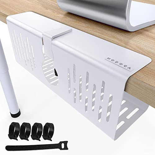 NODOCA Kabelmanagement unter dem Schreibtisch, Ohne Bohren Untertisch Kabelmanagement, Kabelkanal Schreibtisch, Kabelkorb zum Verwalten von Kabeln und Steckdosenleisten - 35×13×12cm, Weiß