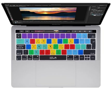 Photoshop PS Shortcuts Hotkey Silicone Keyboard Cover for MacBook Pro 14/16 Inch 2016-2025 for MacBook Pro 13 Inch M2/M1, Touch Bar for Macbok Pro 15 Inch (A1989,A1706,A1990,A1707) 2016-2020 2022-2025