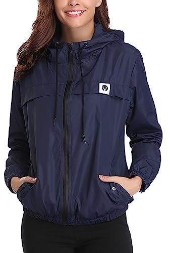 Migcaput Veste ImperméAble Femme Avec Capuche à Manches Longues Manteau De Pluie Courte Coupe Vent Zippé Pour Sport Voyage Camping RandonnéE