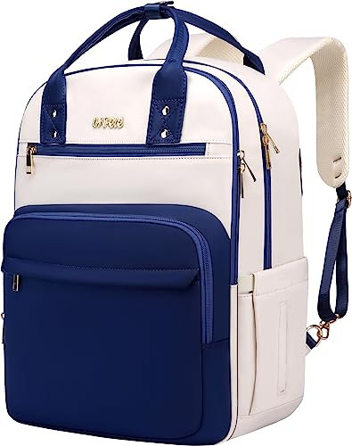 17 Zoll Laptop Rucksack für Frauen Männer Mode Arbeit, große Kapazität wasserdichte Tasche mit USB-Port, College Daypack Business Travel Rucksack, blau-weiß