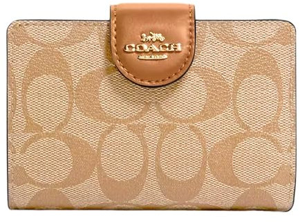 COACH Womens Medium Corner Zip Wallet In Signature Canvas (IM/Light Khaki Light Saddle)
