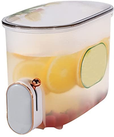 Yililay Distributeur de Boissons 5L Réfrigérateur Réfrigérateur à pichet Distributeur de Boissons avec Robinet pour thé jus Eau Lait Fruits théière (Gris avec Robinet doré)