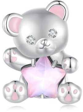 Breloques Charme d'ours en argent sterling 925 pour bracelets Pandora, perles roses en forme d'étoile, cadeau pour femmes et filles.