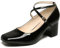 Perphy Lack-Pumps Mary Jane Schuhe Crisscross Strap Blockabsatz Kleid Pumps für Damen, Schwarz , 39 EU