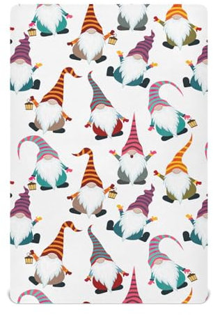 Lenzuola con angoli per culla per neonati o ragazze, morbide e traspiranti, per materassi per culla di dimensioni standard, 99,1 x 68,6 cm, biglietto di Natale divertente gnomi scandinavo piatto