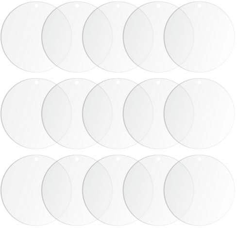 Pilikoll 15 Stück 10cm Acrylscheibe Transparent mit Loch Klare Kreis Acrylplatte Klare Acrylplatten Runde Rund Acryl Scheibe Acryl-Kunststoff-Scheibe für Bilderrahmen Display, Malerei, DIY Handwerk
