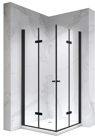 i-flair Duschkabine Emma 70x70 Höhe: 180 cm, Eckkabine mit Falttüren in Schwarz, Falttürkabine aus 6mm durchsichtigem Nano ESG-Sicherheitsglas - LINKS und RECHTS MONTIERBAR! ALLE GRÖSSEN DK99B