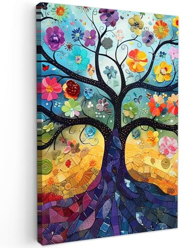 MuchoWow© Stampa Foto 20x30 cm Quadro Moderno Quadri Moderni Soggiorno Con Cornice Stampe Da Parete Camera Da Letto Matrimoniale Decorazione CanvasArte - Albero della vita - Fiori - Hippie
