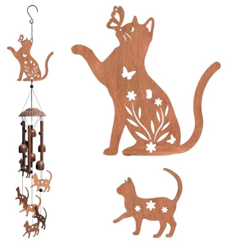 OLYCRAFT 1 Set Campanelli Eolici A Forma di Gatto Campanelli Eolici A Farfalla Campanelli Eolici Simpatia Memoriale Fiori Campanelli Eolici per Esterni Casa Giardino Decorazione Ciondolo - 72 cm