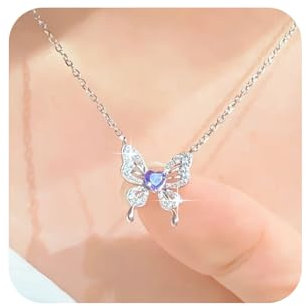 Aneneiceera Vintage Kristall Schmetterling Anhänger Halskette Silber Cz Schmetterling Choker Hohl Cz Lila Halskette Filigran Schmetterling Halskette Kettenschmuck Für Frauen Und Mädchen