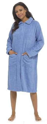 Thingimijigs Ladies 100% Cotton Terry Towelling Zip Up Bath Robe Dressing Gown House Coat - Collared - Lilac UK 14-16