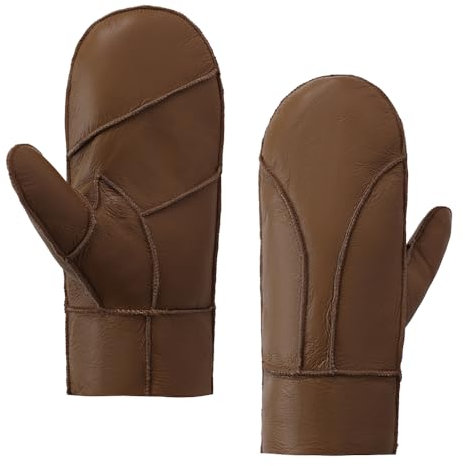 MGGMOKAY Männer Fäustlinge für Winter Herren Lammfell Shearling Fäustlinge Winter Lederhandschuhe,Kamel,XL
