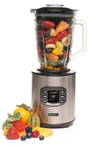 HealthKick 800w Digital LCD Ice Crushing Smoothie Blender - 1.5L Glass Jug - 12 speeds, 5x Presets, 3x Functions: Pulse/Ice Crush/Smoothie - Variable Speed Control - K3252 - Stainless Steel
