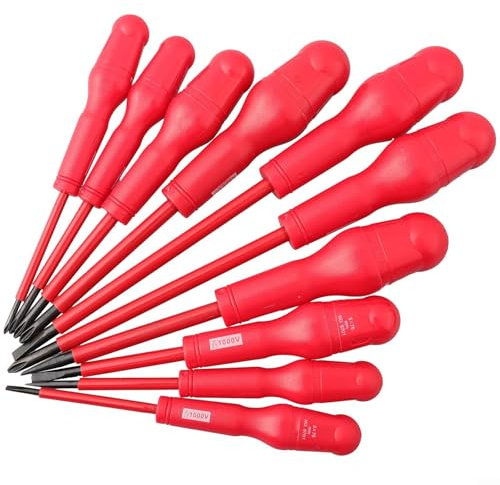 Set di cacciaviti isolati da 1000 V, punte magnetiche resistenti ad alta tensione, strumento da elettricista, in acciaio al cromo vanadio, lama isolata in polipropilene, manico ergonomico (4 x 100 +)