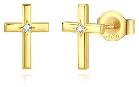 FANCIME Solide 14 Karat 585 Gelb Gold Ohrringe Ohrstecker, Kreuz Ohrringe mit 0.01ct Lab-grown Diamant, Basic Minimalist Echt Schmuck für Damen Mädchen, Größe: 5.7 * 8.1 mm