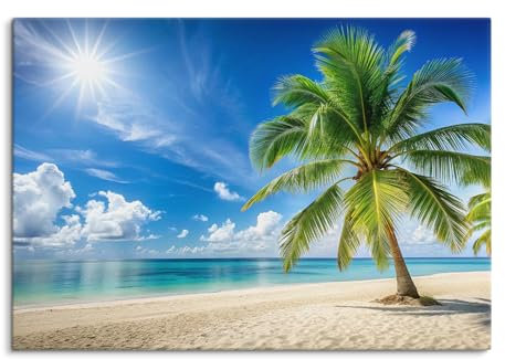 Paul Sinus Wandbild Tropischer Strand mit Palme 100x70cm – Exotische Strandkulisse für Urlaubsfeeling