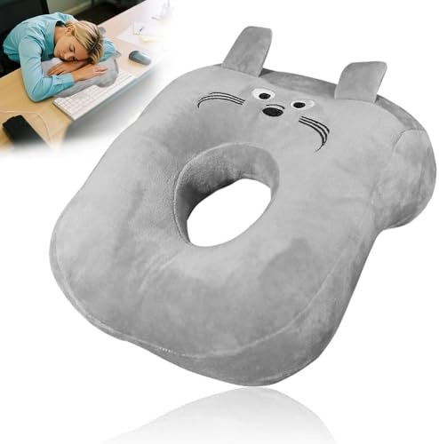 Gohytal Weiches Nickerchen Kissen, Piercing Pillow Kissen, Ohr Piercing Kissen mit Loch Ohrkissen,Schreibtischkissen Plüsch, Tragbar Reisekissen Schlafkissen Ohrkissen für Büro,Zuhause,Flugzeug (Grau)