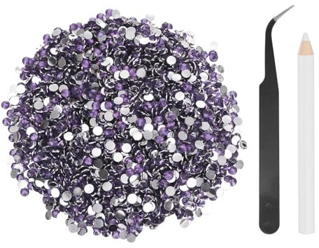 sourcing map 4000pcs Flatback Rhinestones Resin, SS16 4mm Resin Rhinestones Bulk Round Shine Gems with Pickup Tools for DIY Nail Art Tumblers Mugs Clothes, Light Purple