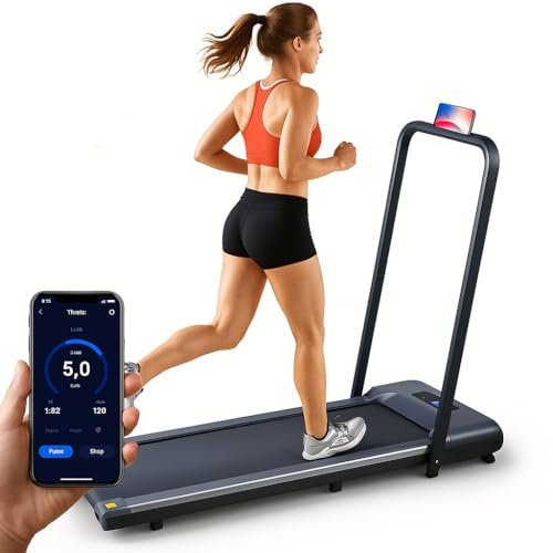Walking Pad Treadmills for Home Foldable, FitShow App Stats View, Bluetooth Speaker, Folding Treadmills 130Kg Capacity, Running Machines Home for Heavy People, Under Desk Treadmill with Handle