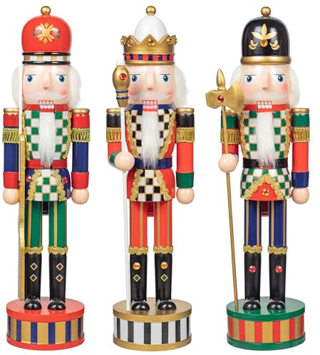 KI Store Christmas Nutcrackers 38cm Set of 3 Wooden Nutcracker Soldier Figure for Xmas Decorations Collection Display