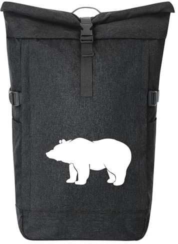 Huuraa Kurierrucksack Bär Silhouette 30-44 Liter Black Melange Fairtrade Rolltop Rucksack Geschenkidee