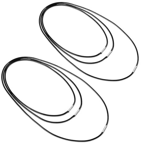 Bewudy 6pcs Leather Necklace Cord, Black Leather Cords with Clasp Woven Rope Men Waterproof Braided Pendant Rope for Men Women 40/45/50/55/60/80cm