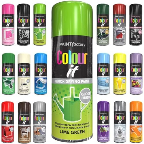 Pack of 2 Spray Paint Lime Green Gloss Aerosol 400ml Cans - Quick Dry, All Purpose Spray Paint for Interior and Exterior Ideal for Wood, Metal, Plastic, Indoor & Outdoor Use