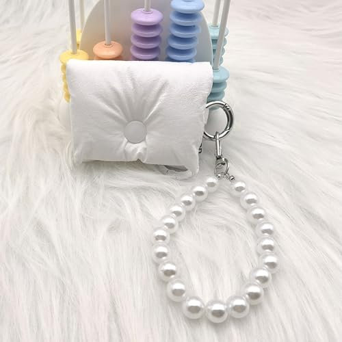 HPOD Compatible avec les AirPods, mode et tendance en duvet de coton rembourré matelassé avec corde portable pour Airpods Pro et Airpods 3 (Blanc avec perle de poignet)