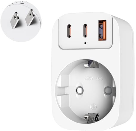 Adaptador Enchufe Europeo a Japón, THUNIX Adaptador Viaje Japón con 2 USB-C y 1 USB-A,Compacto Adaptador español a Japón Tipo A para USA/China/Japón/Canadá