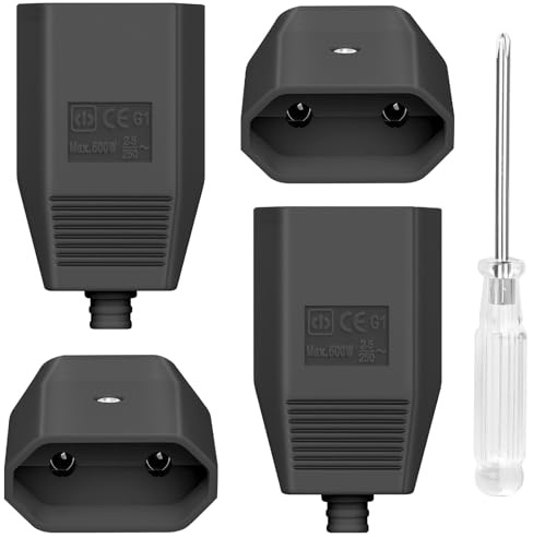 AXFEE 4 Stück Eurokupplung Flach, 250V 2.5A Schuko Kupplung (Schwarz) | IP44 Flachkupplungen, Eurostecker Kupplung, Flach Schuko-Steckdosen für 8-10mm Kabel, Euroflachkupplung, Langlebig Bruchfest
