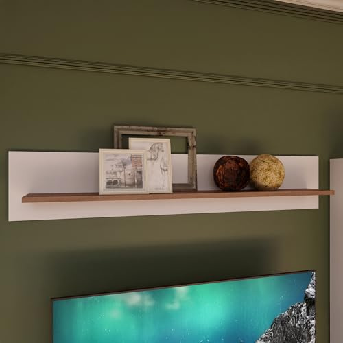 Forte PENKRIDGE Wandregal 160, Landhausstil Wandpaneel mit Ablage, Wohnzimmer, Holzwerkstoff, Secret Grey | Schlammeiche Holzdekor, 160 cm breit x 29,6 cm hoch x 21,9 cm tief