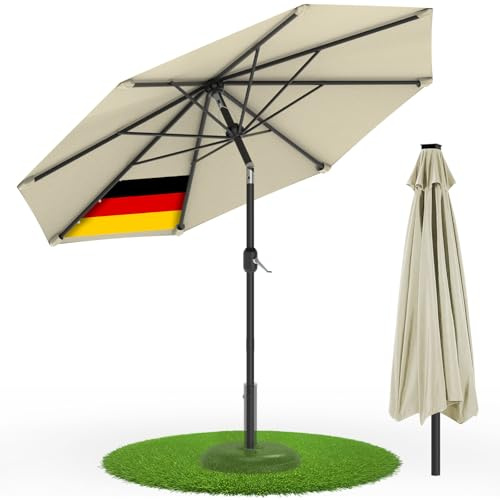 Kuro-sagol Parasol de Jardin Extérieur 3M,Parasol Inclinable avec Manivelle,Protection UV,Structure en Acier Traité Antirouille,pour Balcon, Jardin, Terrasse,Beige