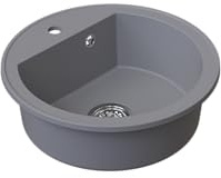 HOMEVELLO Spülbecken DIGIT Einbecken Rund Granitspüle Ø51 cm Grau, Hochwertige Küchenspüle mit Siphon, Überlauf, Pflegeleicht, Kratzfest, Moderne Design, Perfekt für jede Küche