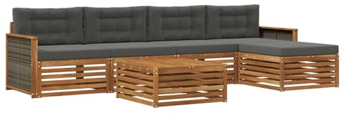 vidaXL Outdoor-Sofagarnitur mit Kissen 6 pcs Natur und Anthrazit, Patio-Sofa, modernes Eckset, wetterfester Gartenlounge, Bequeme Terrassenplätze für entspannte Zeiten