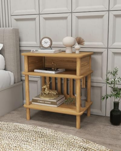 Hanah Home Moderner Beistelltisch aus Eiche, 58 x 64 x 38 cm, 100% MDF mit Holzbeinen, 18 mm dick, skandinavisches Design, zerlegt