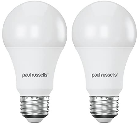 paul russells E27 Edison Screw LED Light, 13W = 100W Equivalent Bulbs, 1521 Lumens, 6500K Standard ES A60 LED GLS – Bright Large Energy Saving Non-Dimmable Lightbulbs, Daylight Frosted, 2 Pack