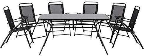 Beliani Gartenmöbel Set 7-teilig Stahl schwarz Tisch mit 6 Stühlen Sicherheitsglas Livo