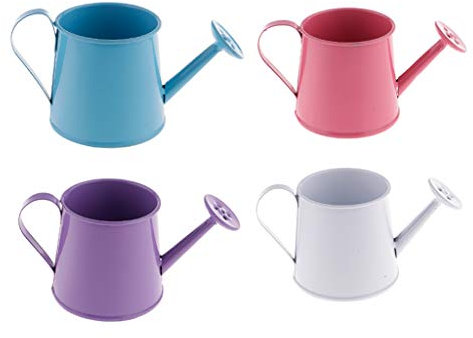 LOVIVER Mini Gießkanne Aus Blech Im 4xpastoralen Stil, Blau+Weiß+Rosa+Lila