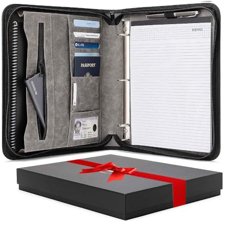 Forevermore Portfolios Padfolio Binder – Professionelles Reise-Organizer-Etui aus Kunstleder für Tablet, Dokumente, Reißverschluss, herausnehmbarer 3-Ring-Notizblock – Grau