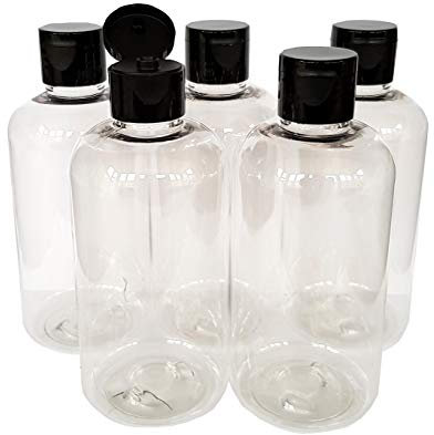 Detail Solutions 5 X 250ml Empty Clear Plastic Bottles with Black Hinged Flip up tops
