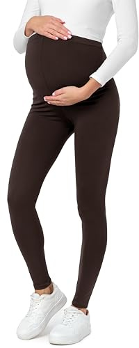 Be Mammy Lange Umstandsleggings aus Baumwolle Leggings für Schwangere Umstands Leggings Schwangerschafts Unterhosen mit Hoher Bund Weich und Elastisch BE20-230 (Braun, 3XL)
