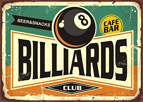 TNND Blechschild mit Billard-Motiv, Vintage-Stil, Retro-Schild, Café, Bar, Fast Food, Bier und Snacks, 20,3 x 30,5 cm
